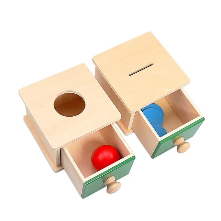 Montessori Materials Match Box Ball Box Coin Box Piggy Bank Set Toys for Toddler Solid Wood Infant Basic Life Skill Toy 8-24 Mon