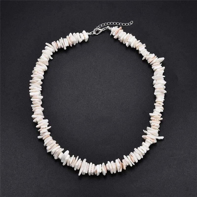 Natural White Clam Chips Puka Shell Choker Necklace