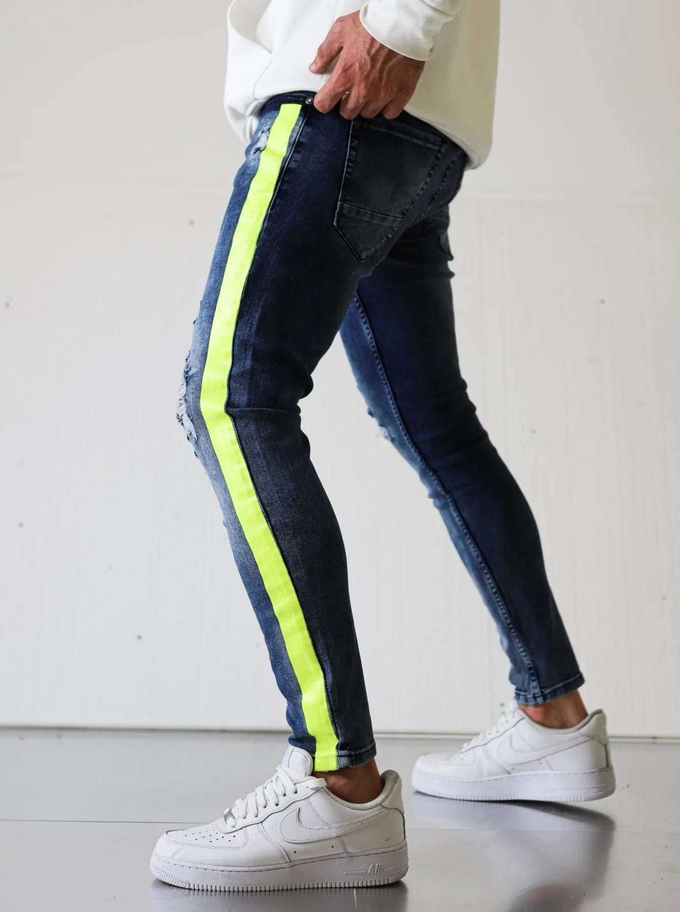 Neon Striped Ripped Jeans