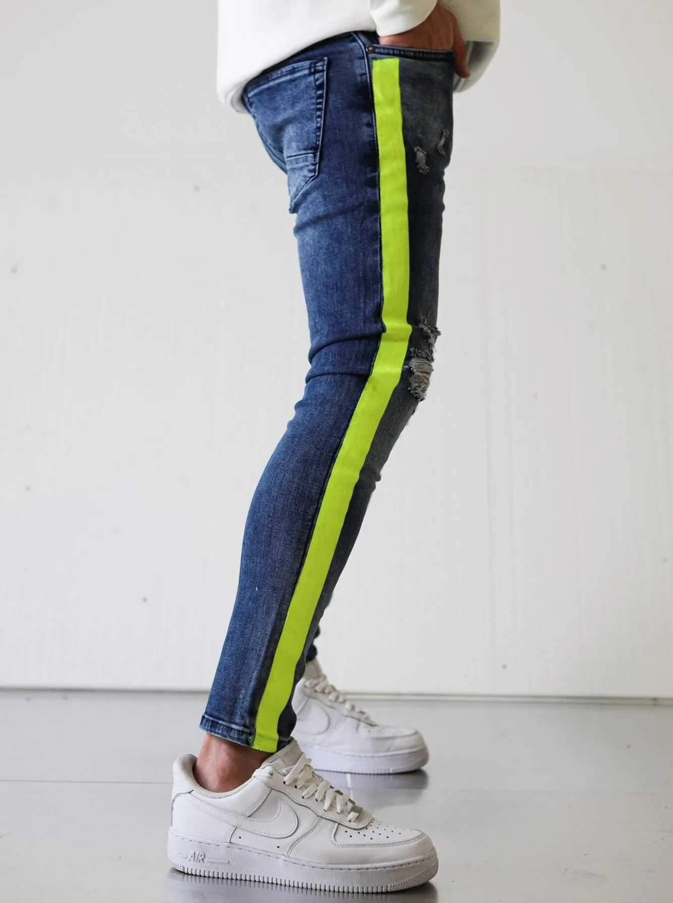 Neon Striped Ripped Jeans