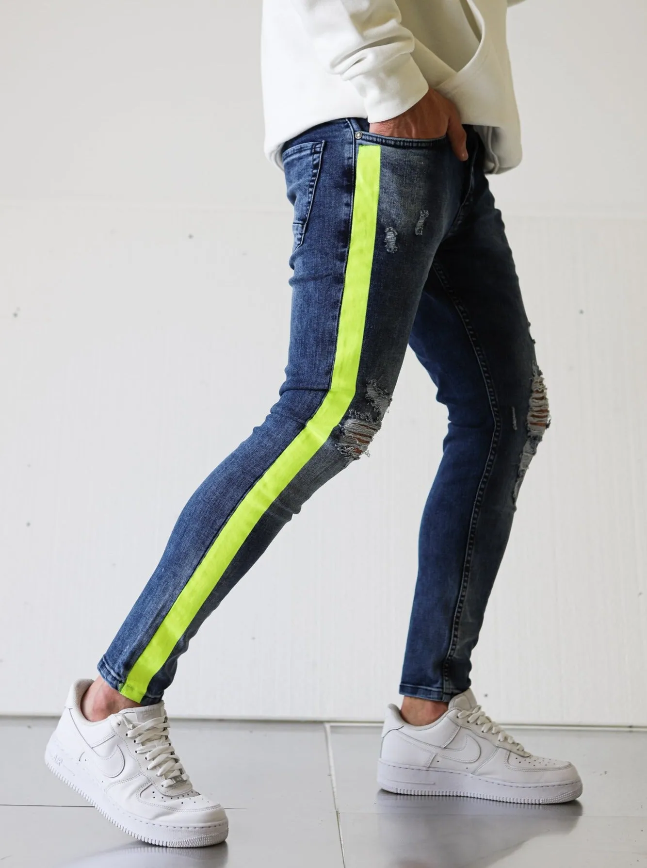 Neon Striped Ripped Jeans