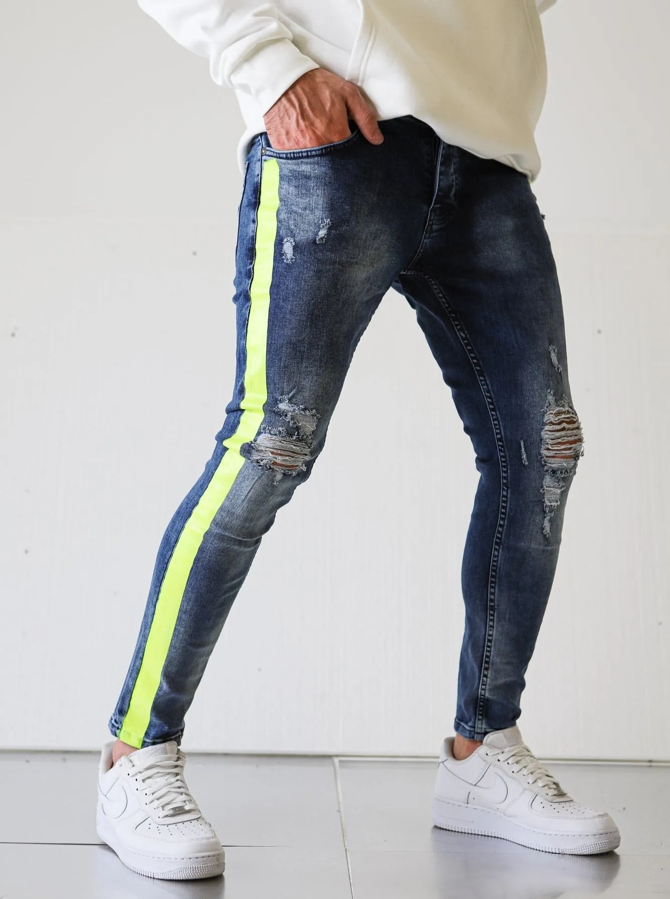 Neon Striped Ripped Jeans