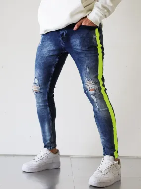 Neon Striped Ripped Jeans