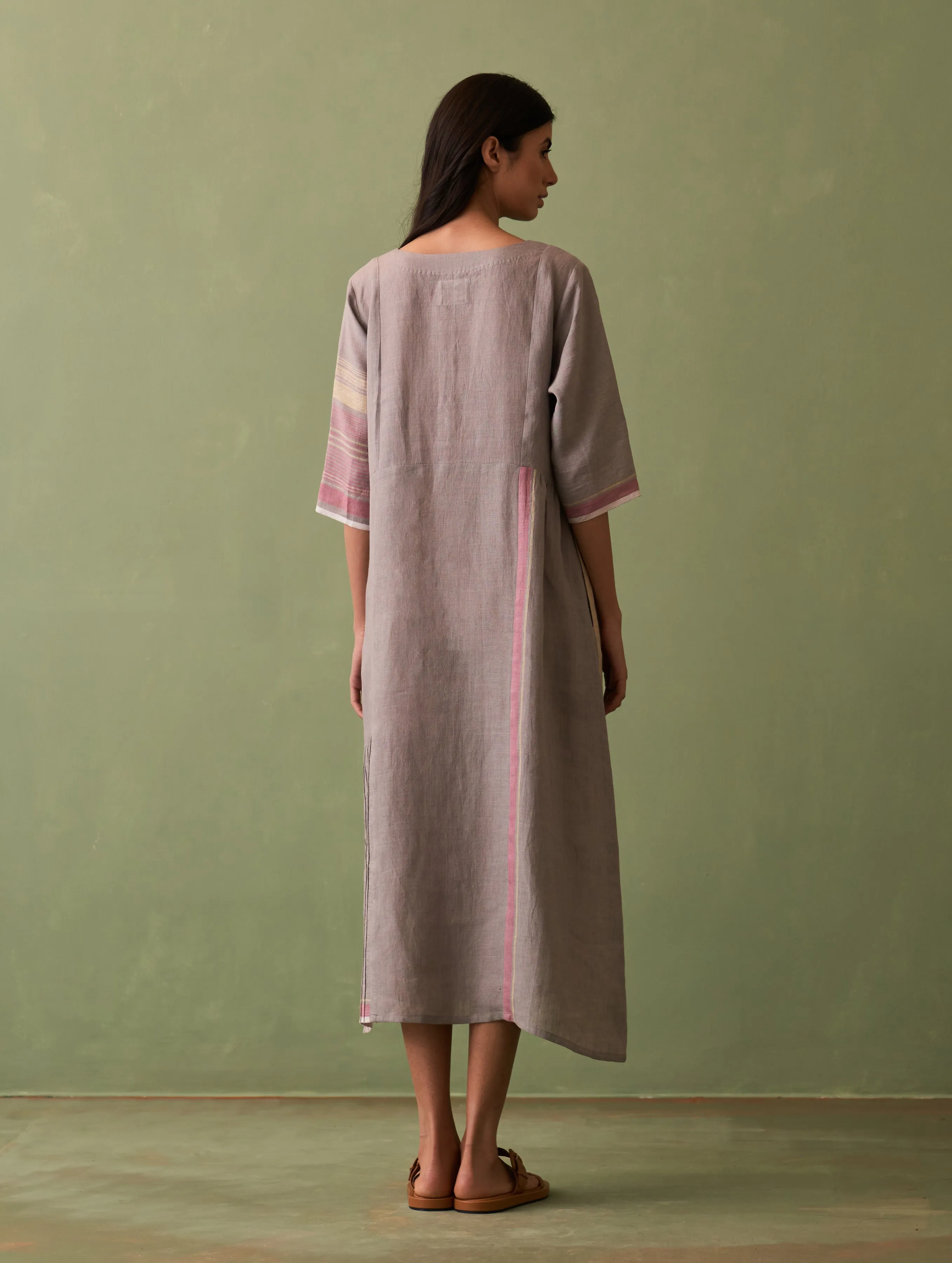 Nia Stripe Linen Dress - Ash