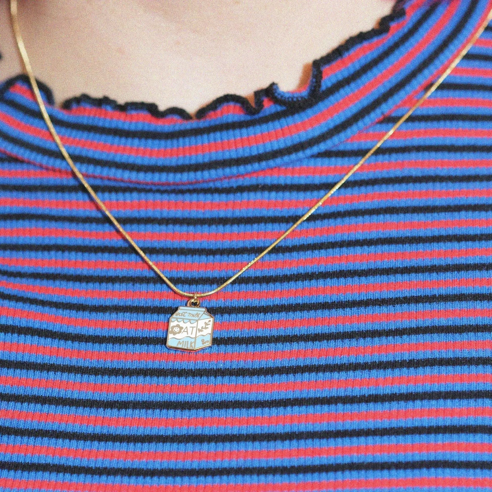 Oat Milk Carton Charm Necklace