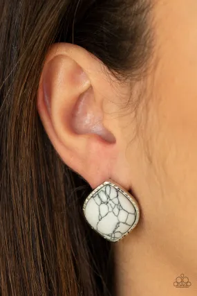 Paparazzi Earring ~ Marble Marvel - White Studs