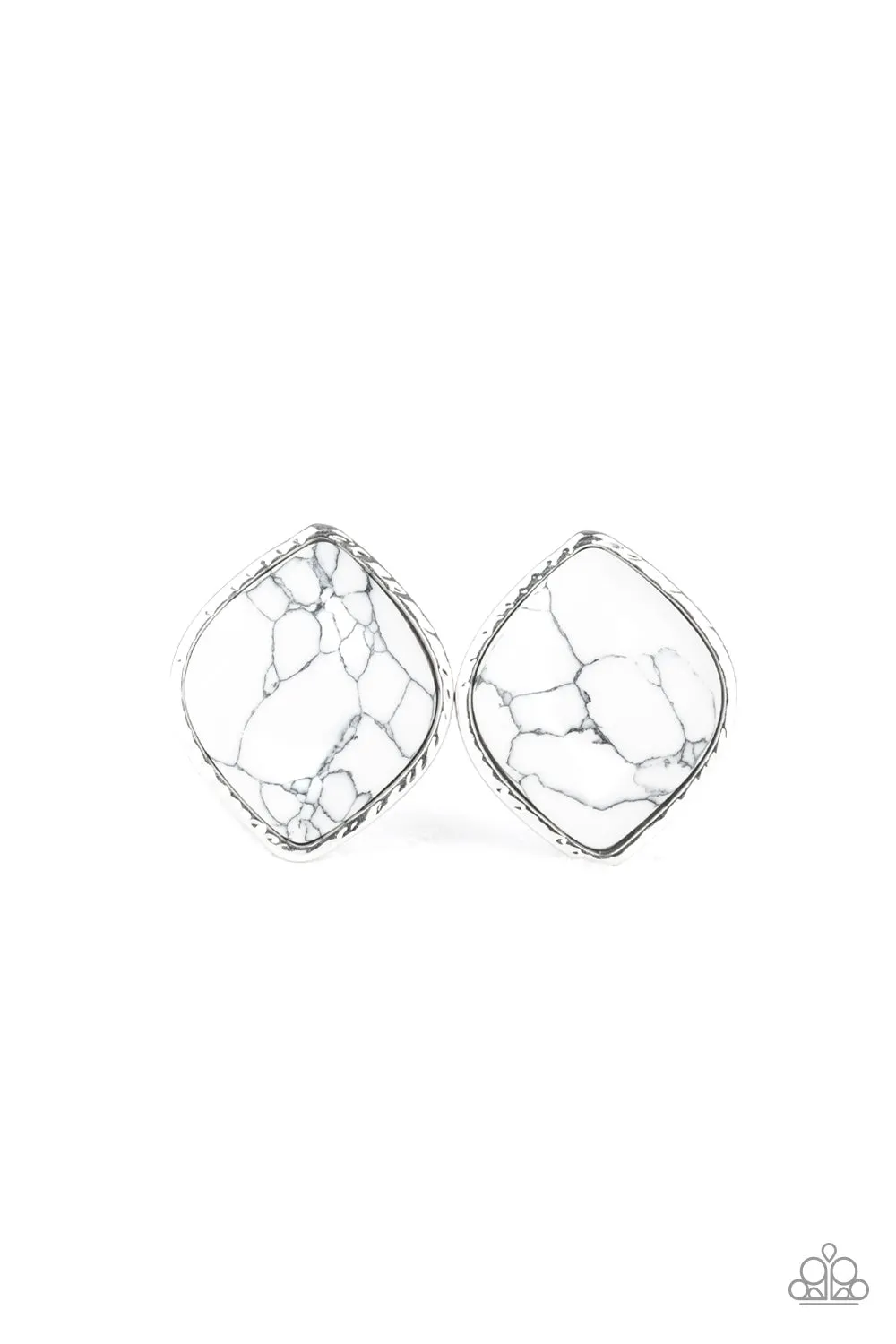 Paparazzi Earring ~ Marble Marvel - White Studs