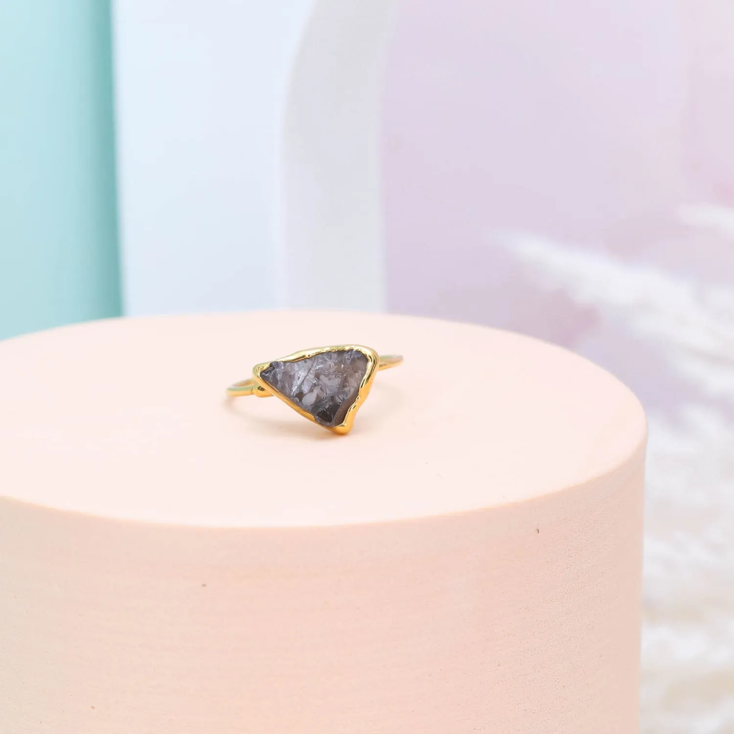 Raw Smoky Quartz Ring in Yellow Gold, Silver, and Rose Gold