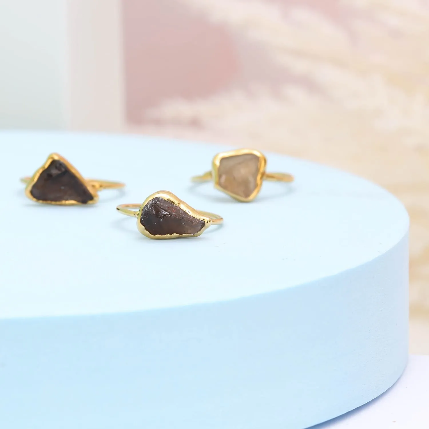 Raw Smoky Quartz Ring in Yellow Gold, Silver, and Rose Gold