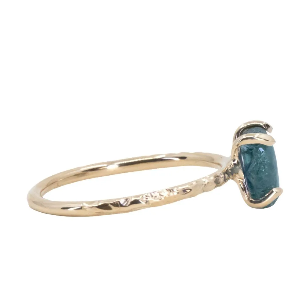 Rough Montana Sapphire Dainty Evergreen Prong Set Rings in 14k White, Yellow and Rose Gold