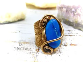 Sage Leaf Ring, Blue Crazy Lace Agate, Gold Bronze Ring, SIZE US 12 Ring