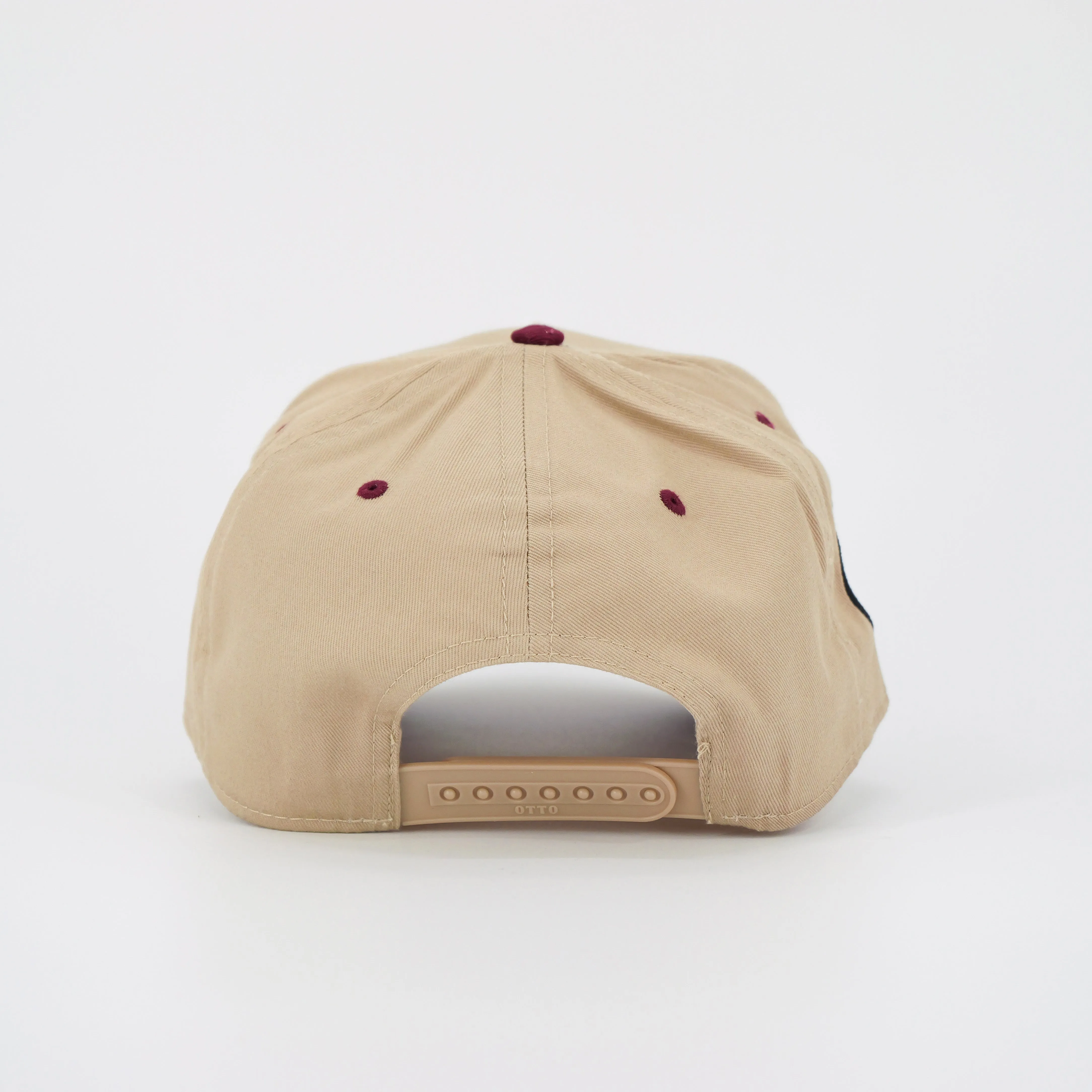 SCRIPT LOGO HAT TAN/BURGUNDY