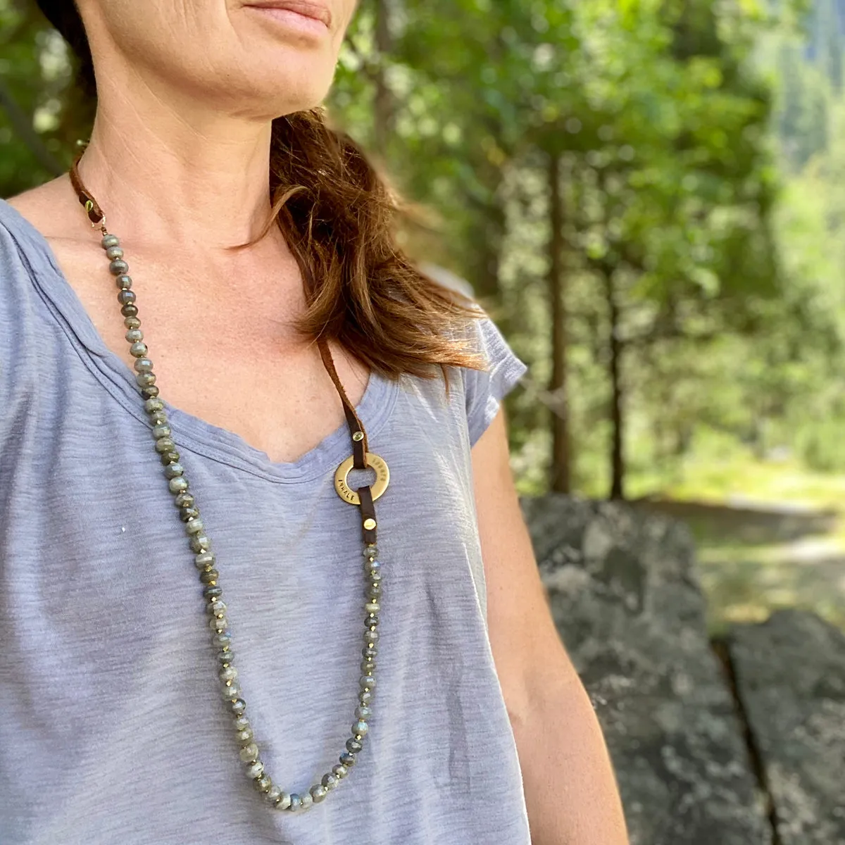 Serenity Necklace: Labradorite for a Positive Change in Your Life with Inhale - Exhale Reminder