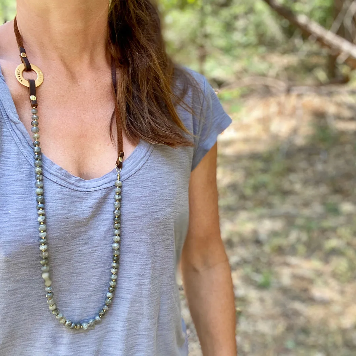 Serenity Necklace: Labradorite for a Positive Change in Your Life with Inhale - Exhale Reminder