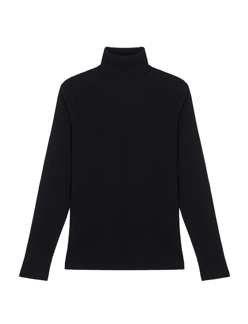 Sunspel Womens Lambswool Funnel Neck Jumper Black