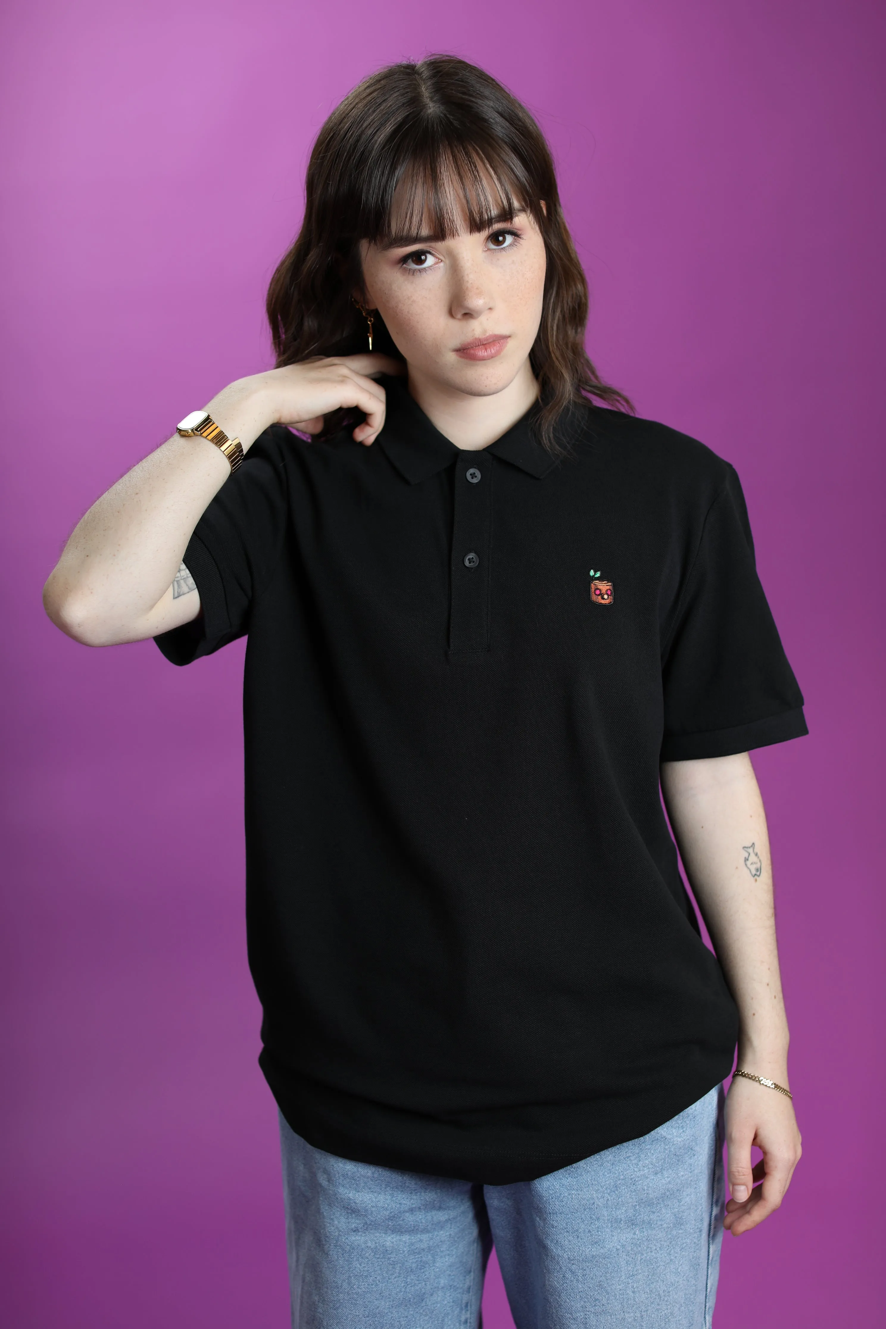 TEKKEN - 'Mokujin' Small Logo Embroidered Polo Shirt - Black