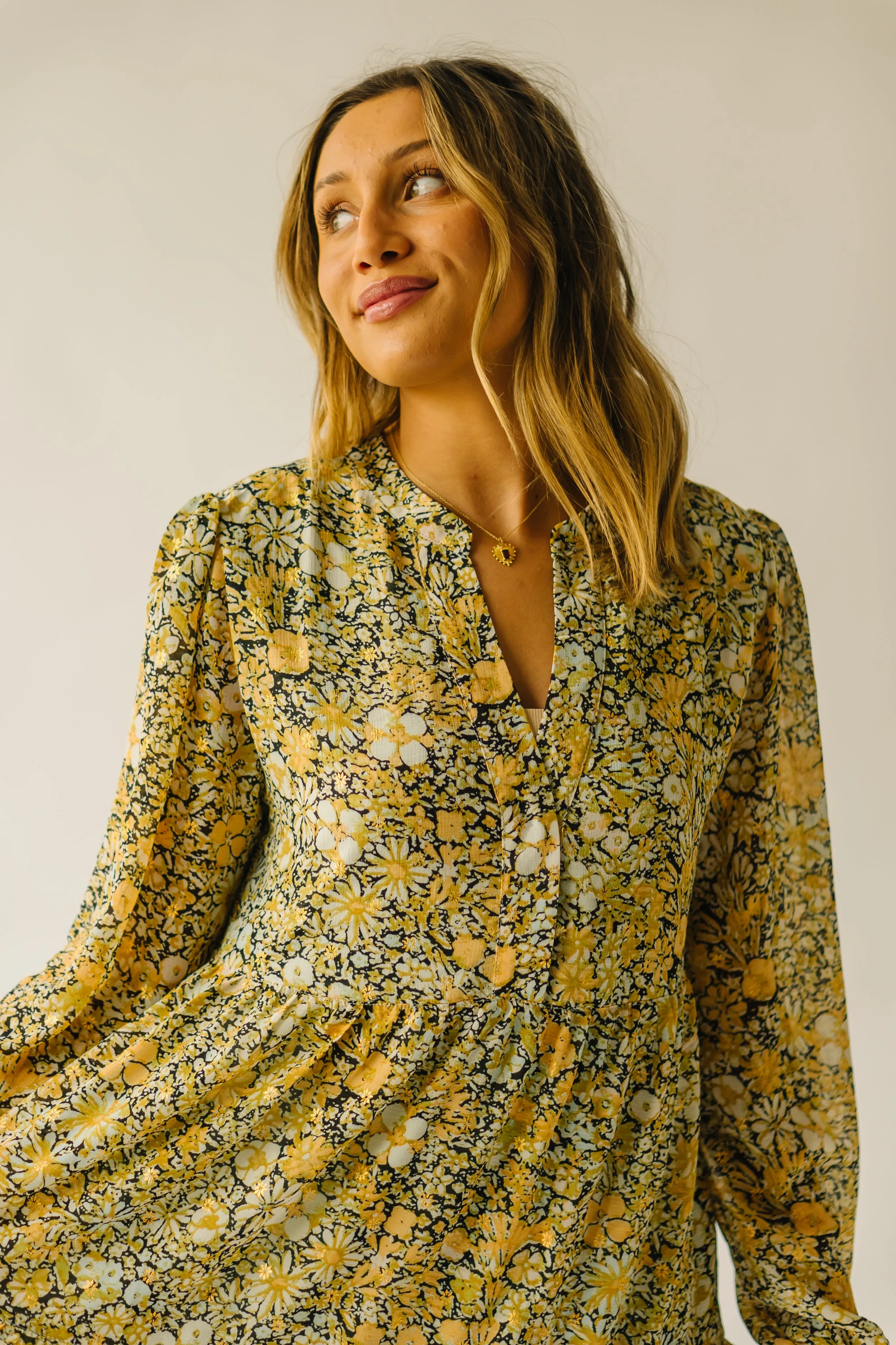 The Tellico Floral Patterned Dress in Mustard Combo