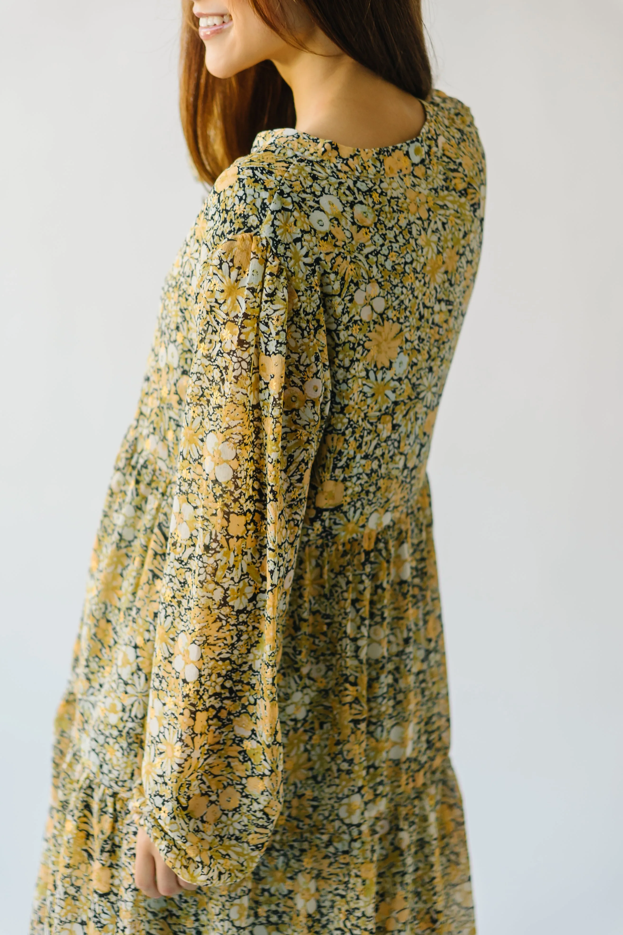 The Tellico Floral Patterned Dress in Mustard Combo