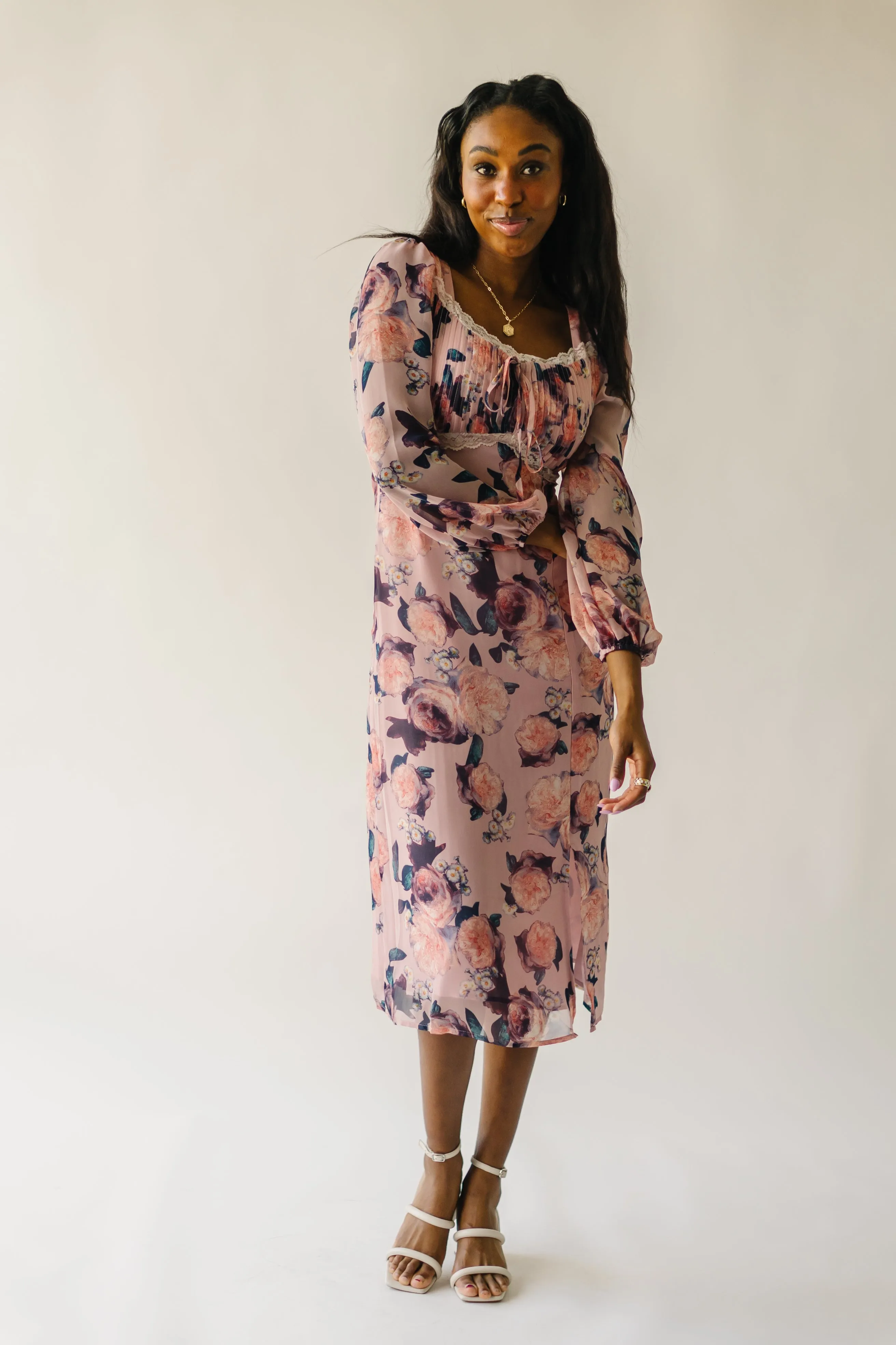 The Vienna Floral Patterned Dress in Rose