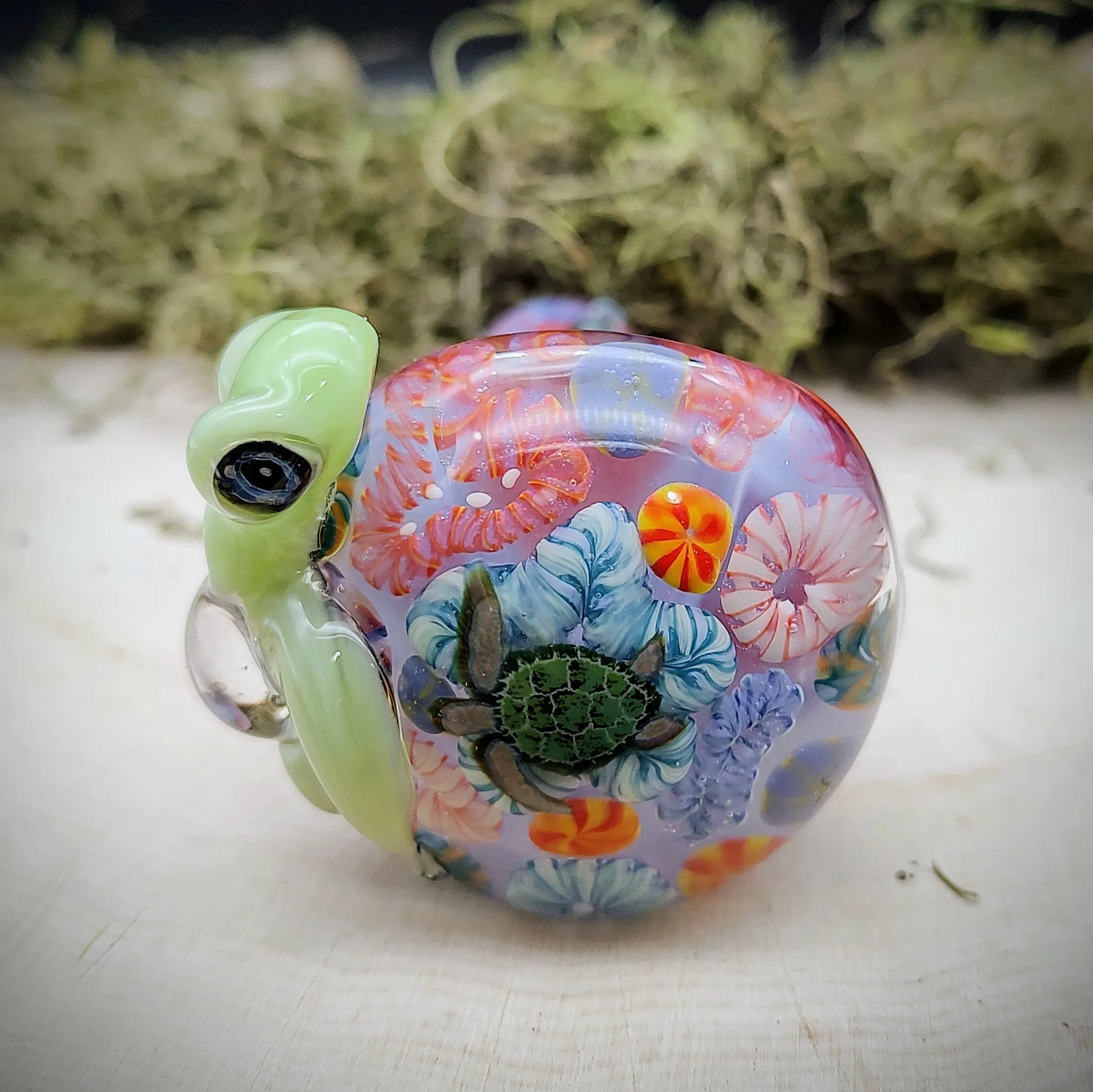 Turtle Seascape Marbled Hand Pipe (Ready to Ship)