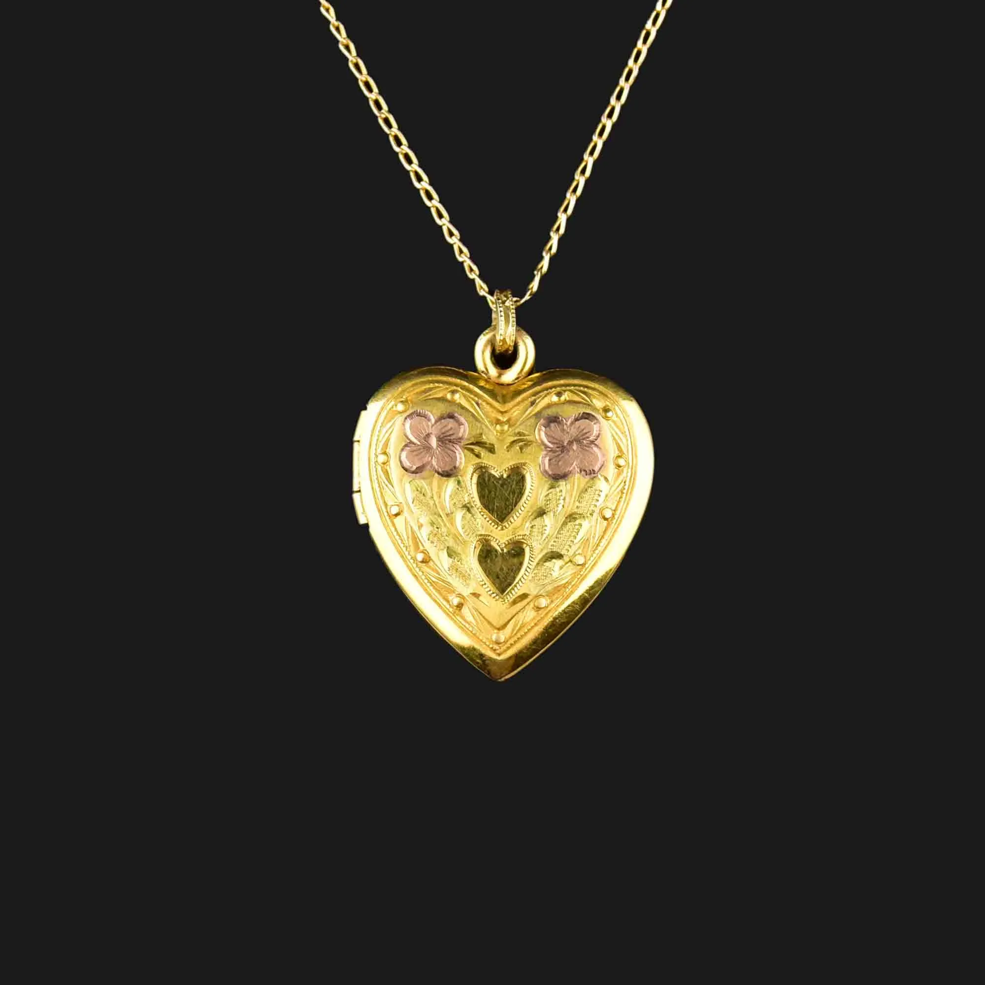 Vintage 10K Yellow and Rose Gold Heart Locket Necklace