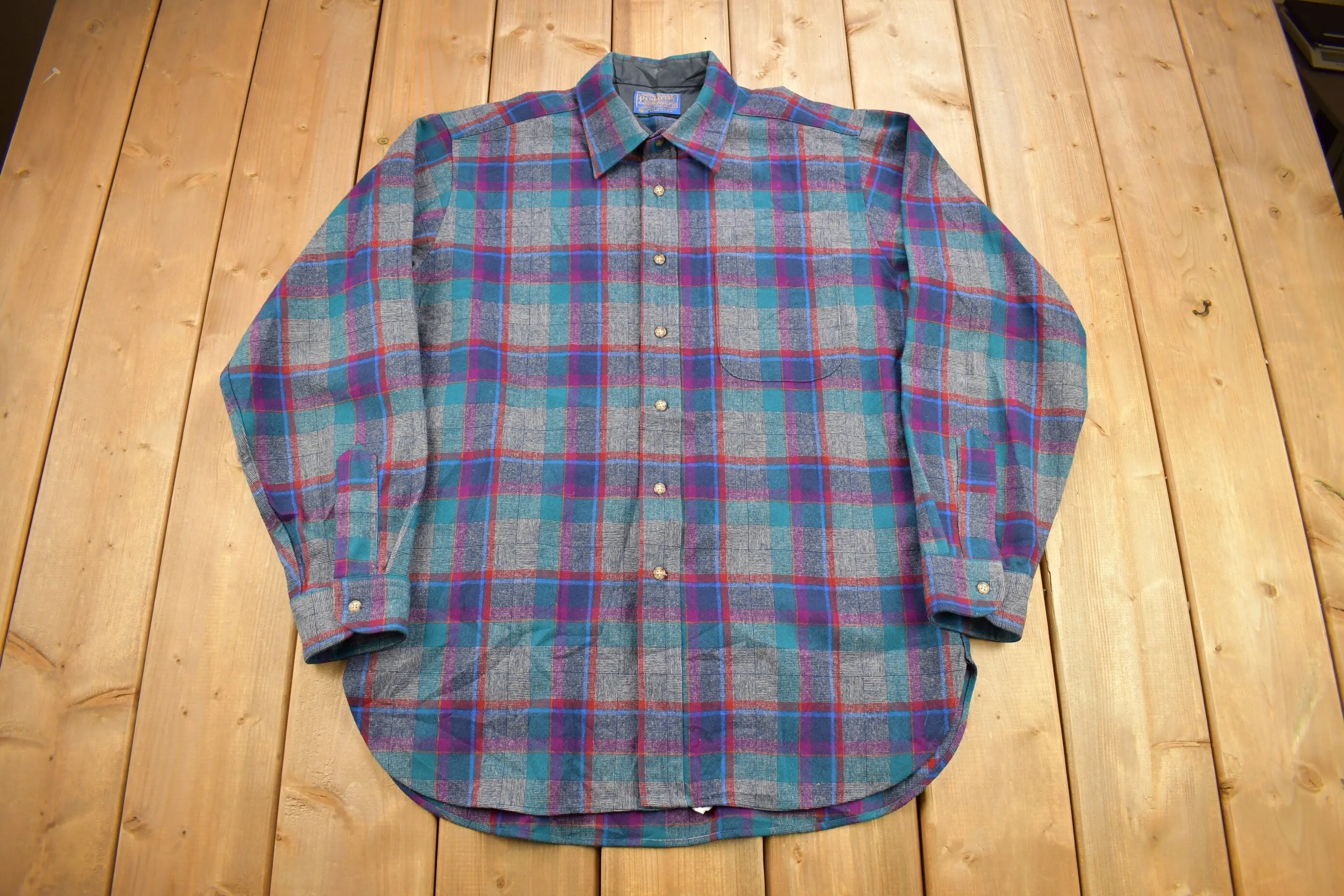 Vintage 1970s Pendleton Plaid Button Up Board Shirt / 100% Virgin Wool / Casual Wear / Made In USA /