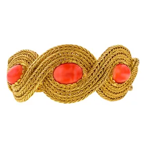 Vintage Coral & Woven Gold Bracelet