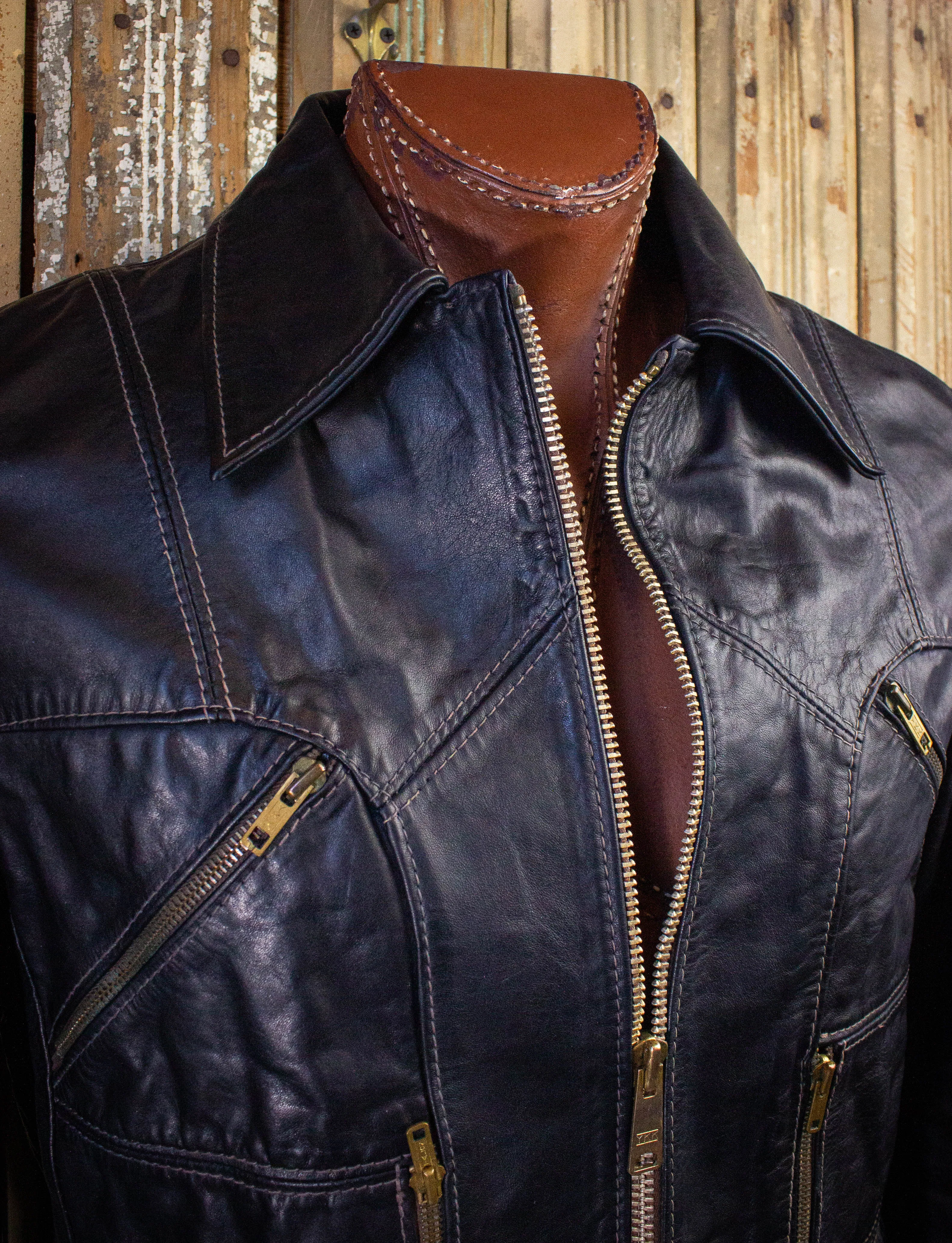 Vintage East West Musical Instruments Leather Jacket 70s Black Large