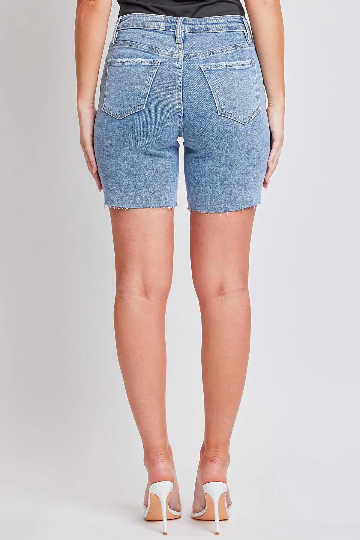 Women's High Rise Long Short Denim-Distressed