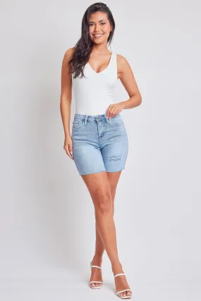 Women's High Rise Long Short Denim-Distressed