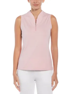 Womens Tonal Heather Quarter Zip Sleeveless Polo